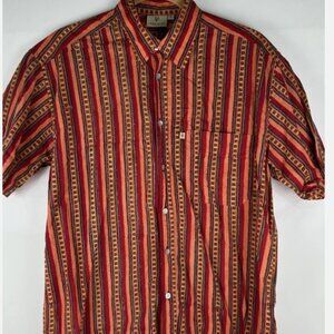 Anokhi Hawaiian Striped Red Orange Shirt Mens S Short Sleeve Button Up Aloha